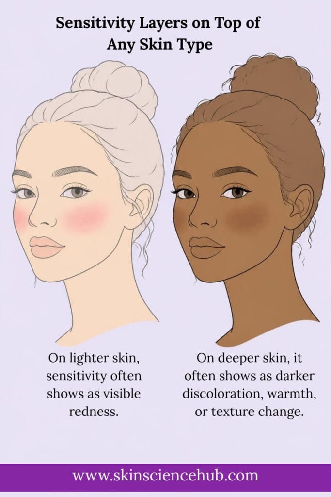 signs of sensitive skin on light and deep skin tones for different skin types