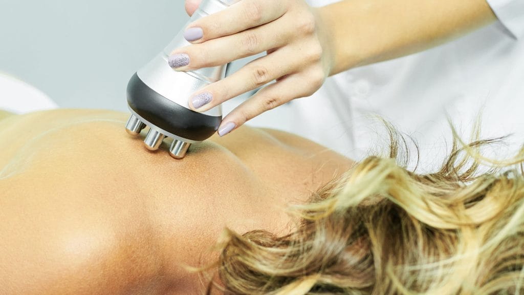 Radiofrequency device applied to a patient's jawline for non-invasive skin tightening