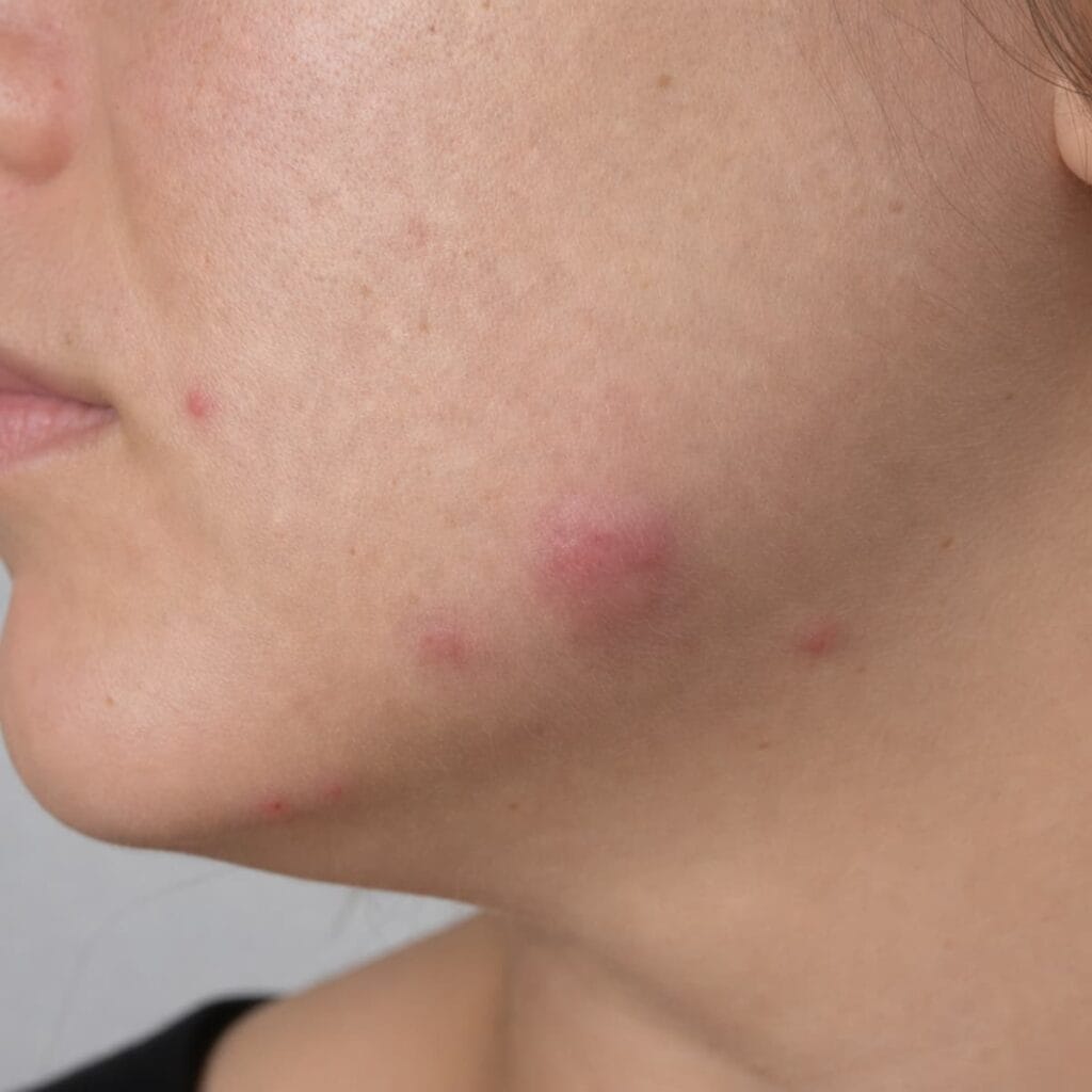 Acne nodule on fair skin, a large firm bump deep under the skin