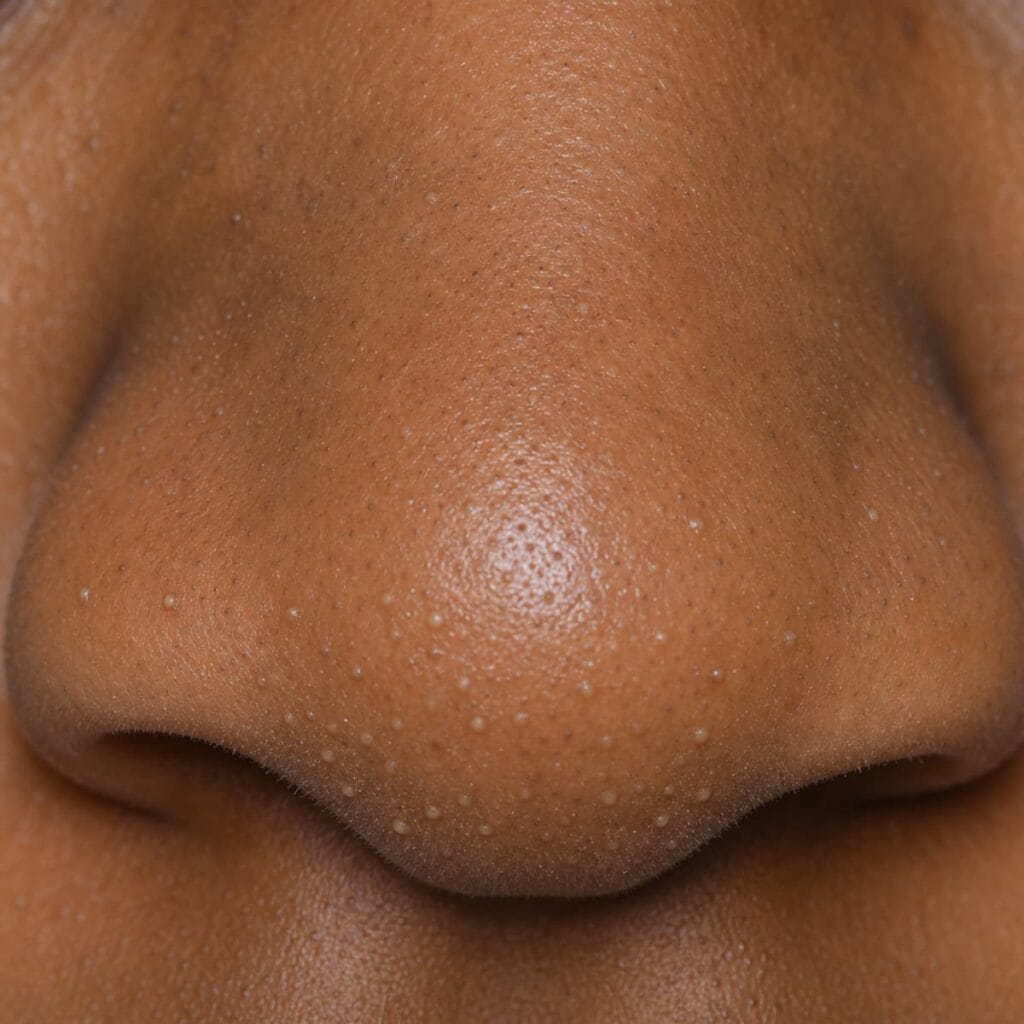 Whitehead on deep skin, a small closed bump with no dark center