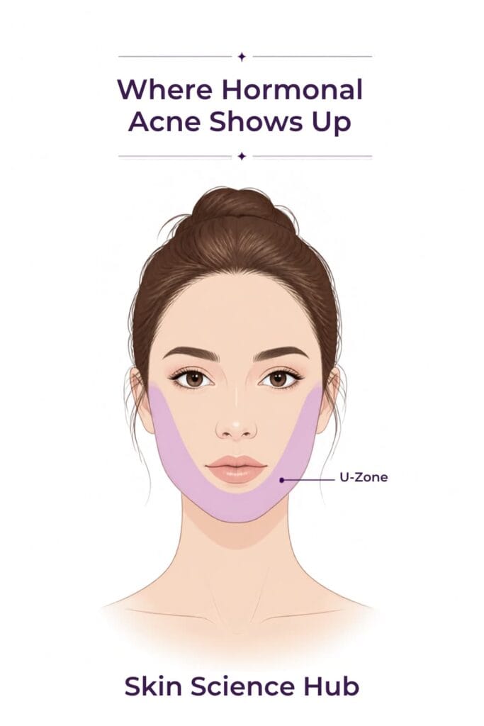 diagram showing U-zone where hormonal acne appears on the face