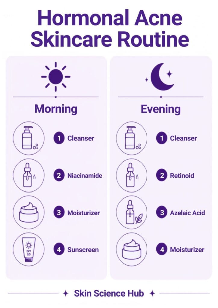 morning and evening skincare routine for hormonal acne prevention