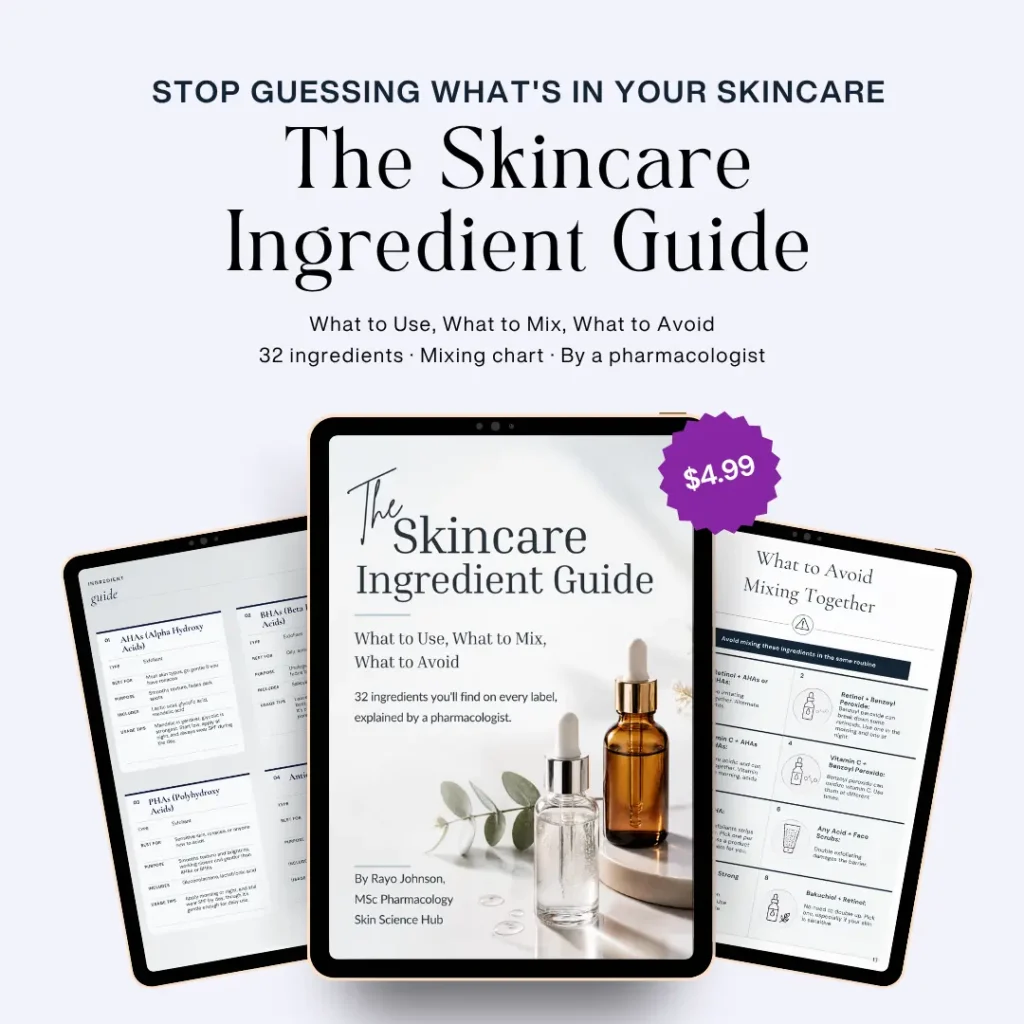 The Skincare Ingredient Guide by Rayo Johnson, a pharmacologist. What to use, what to mix, what to avoid