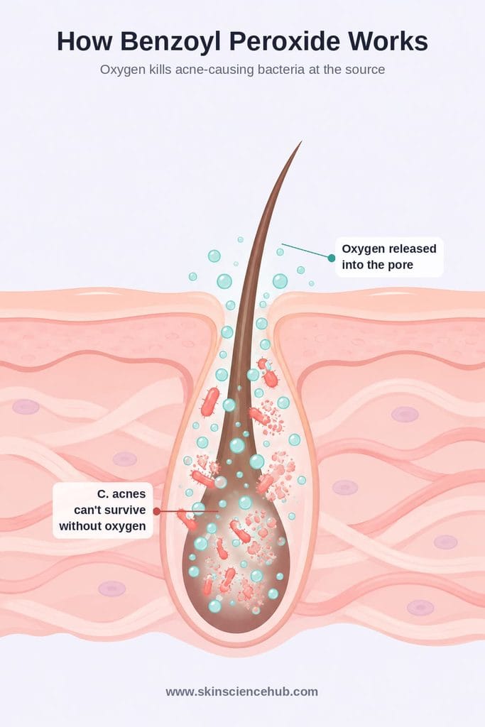 How benzoyl peroxide kills acne-causing bacteria