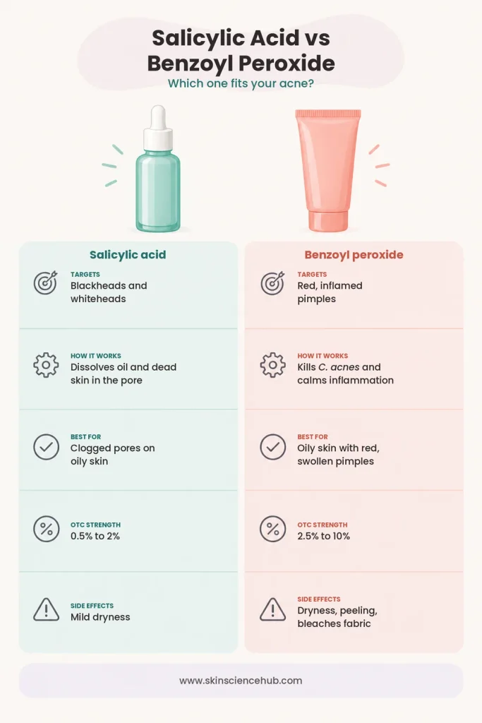 Benzoyl peroxide vs salicylic acid for acne comparison chart